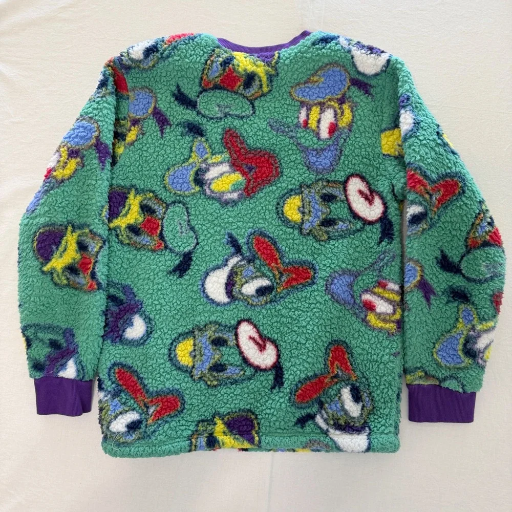 Disney Parks Donald Duck Sherpa Fleece Pullover Sweatshirt Green Purple Adult S